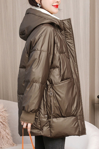 Black Hooded Thick Winter Down Jacket