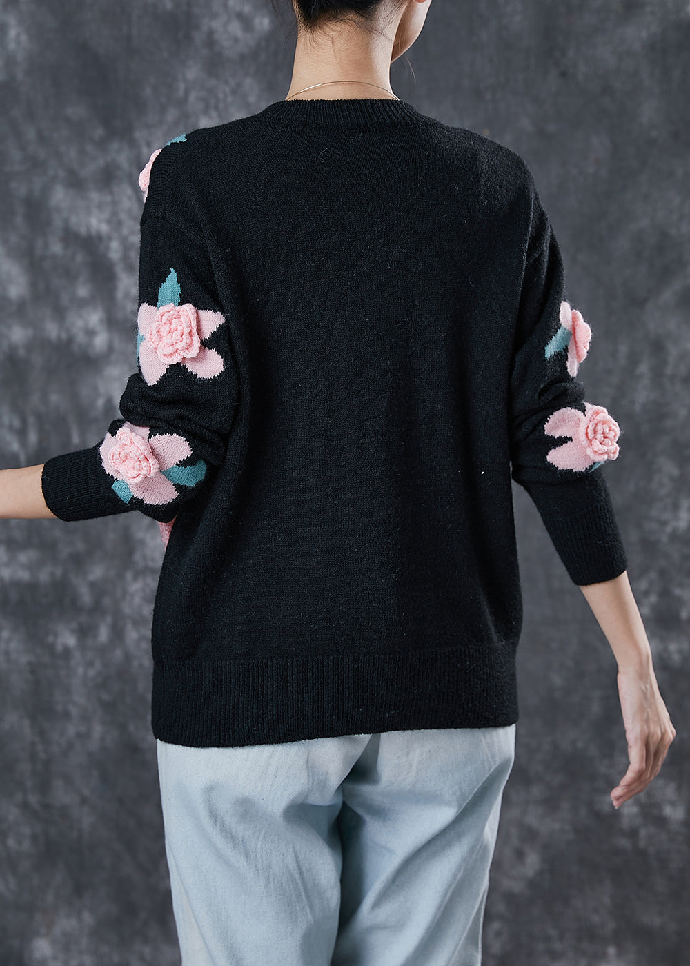Black Cozy Knit Cardigans Stereoscopic Spring