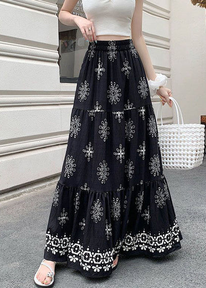 New Black Print a Line Skirts Summer