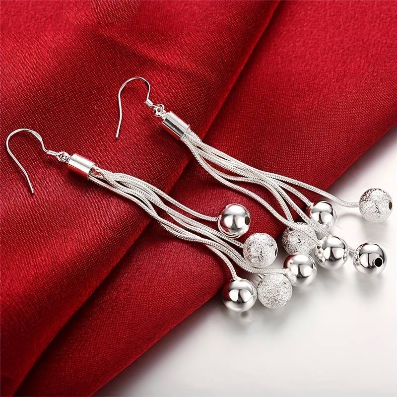 Dangling Silver Bead Earrings