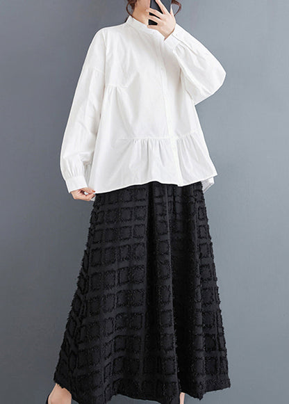 White Stand Collar Patchwork Cotton Shirts Spring