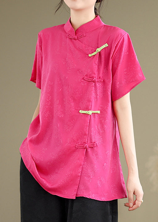 Rose Jacquard Chinese Button Silk Top Summer