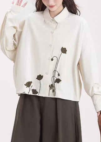 Organic Apricot Embroidered Cotton Shirt Tops Spring