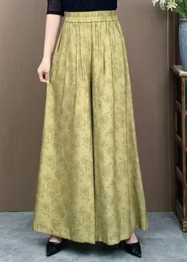 Orange Pockets Jacquard Cotton Wide Leg Pants Summer