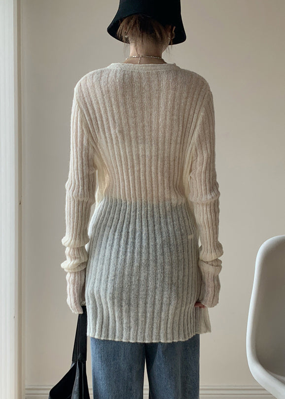 Simple White O-neck Thin Knit Sweater Dress Fall
