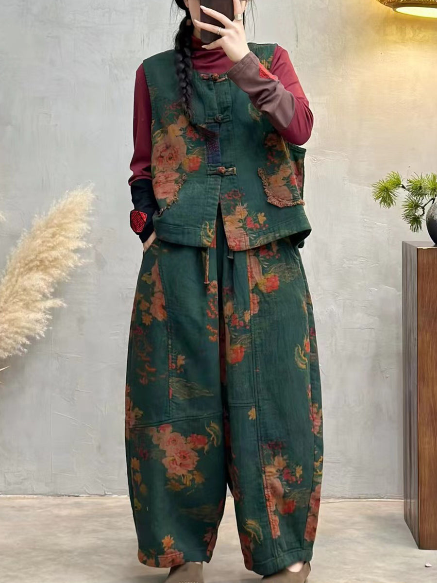 Flower Raw-edge O-neck Cotton Vest