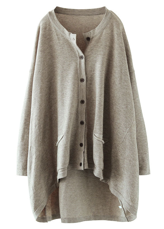 Italian Chocolate Loose Knit Button Pockets Low High Design Fall Sweater Cardigans