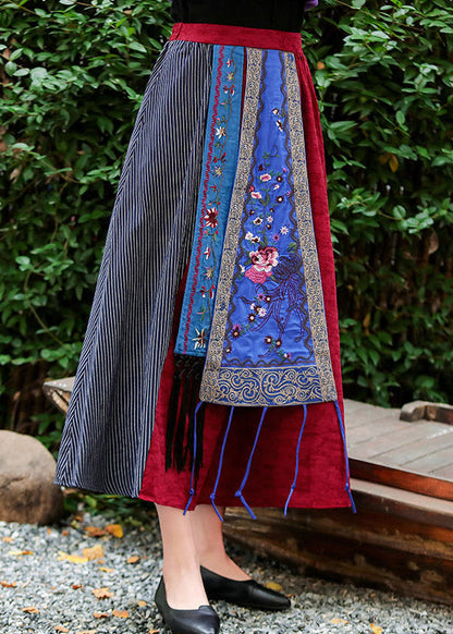 Red Embroidered a Line Skirt Summer