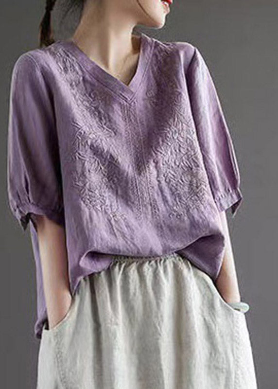 Gray Texture V Neck Embroidered T Shirt Half Sleeve