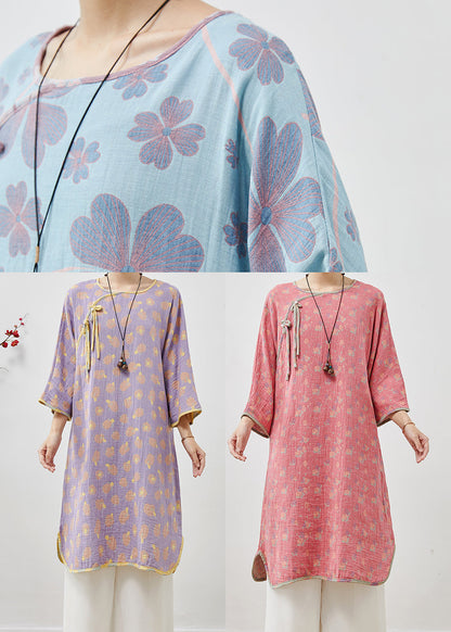 Blue Oversized Print Cotton Long Dresses Spring
