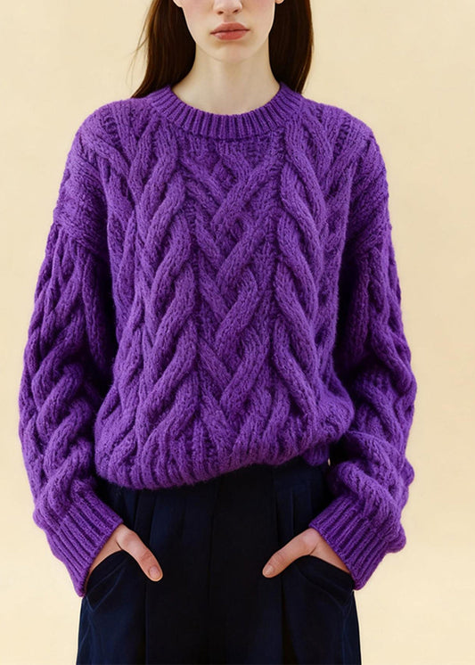 Purple Oversized Cozy Cable Knit Sweaters Winter