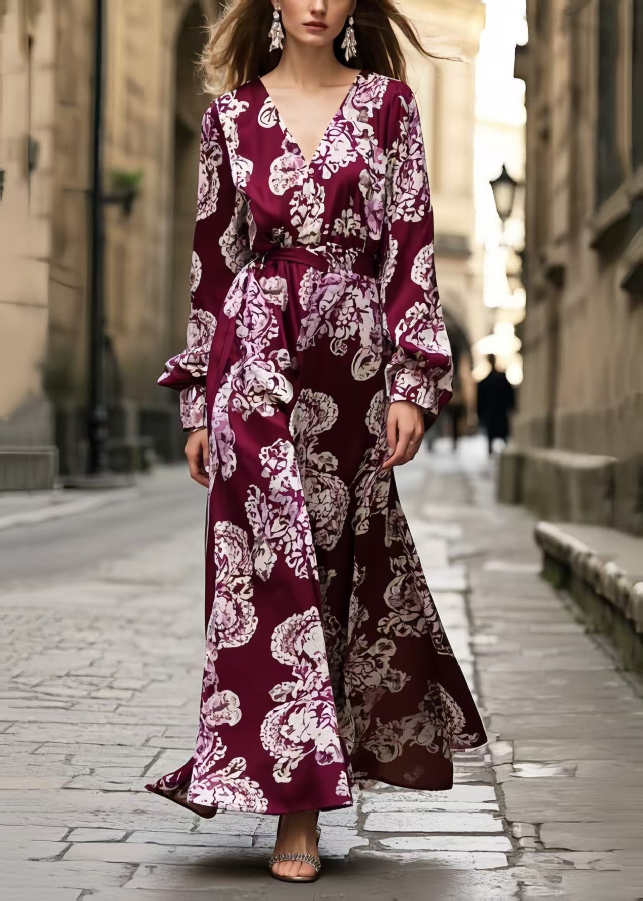 Mulberry Print Silk Long Dress Spring