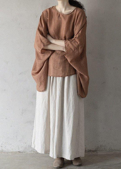 Stylish Orange Red Asymmetrical Cotton Shirt Tops Bat Wing Sleeve