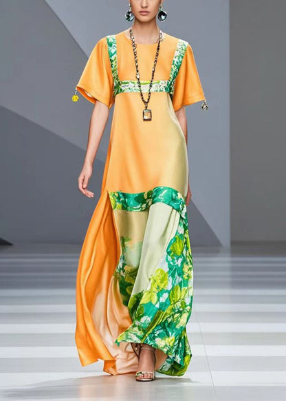 Orange Print Silm Fit Silk Robe Dresses Summer