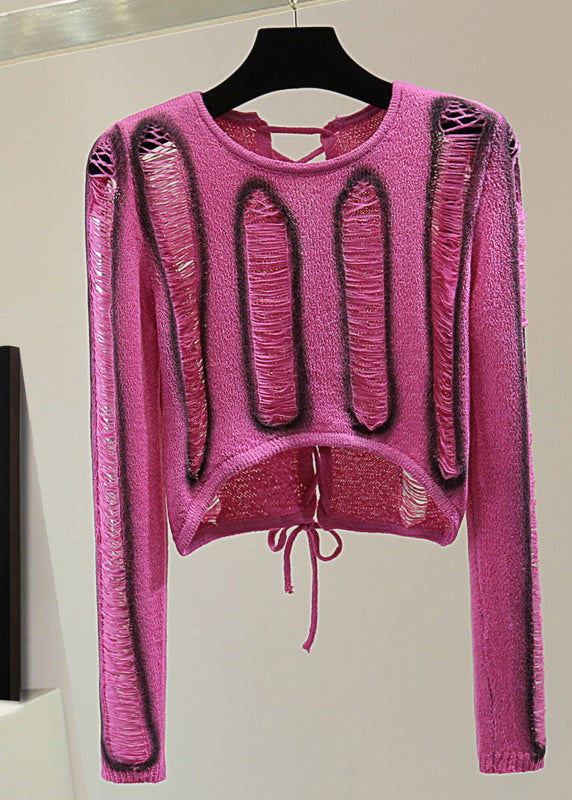 Rose Hole Tie Waist Cotton Knit Sweaters Spring
