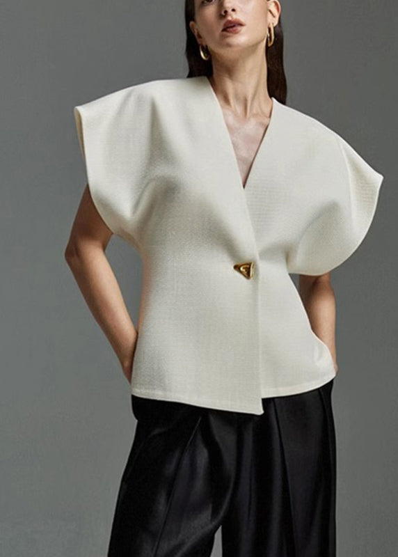 White V Neck Button Top Summer