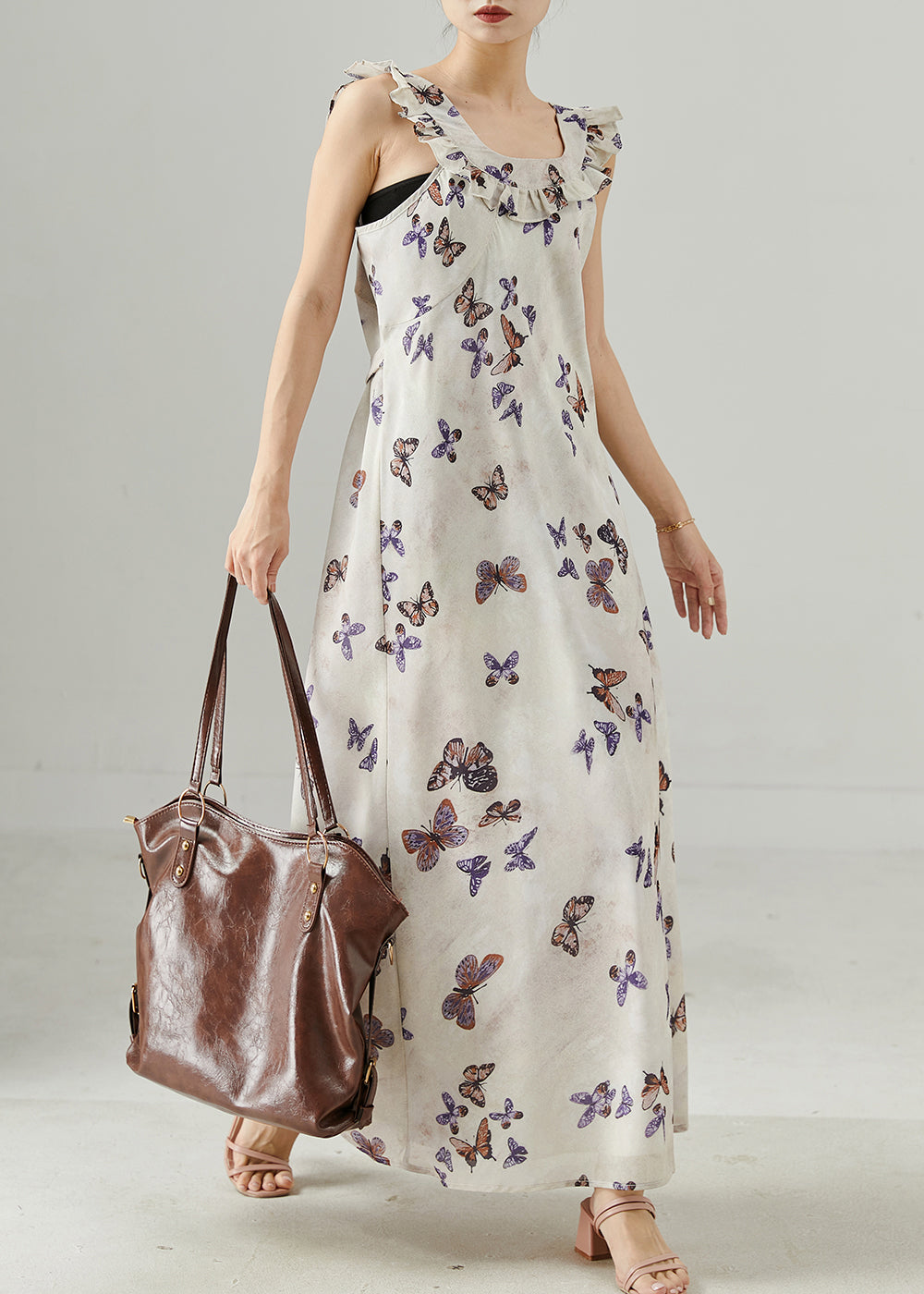 French White Ruffled Cotton Ankle Dress Summer