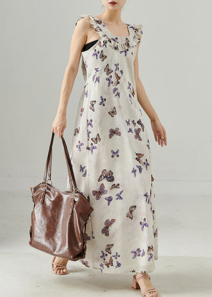 French White Ruffled Cotton Ankle Dress Summer
