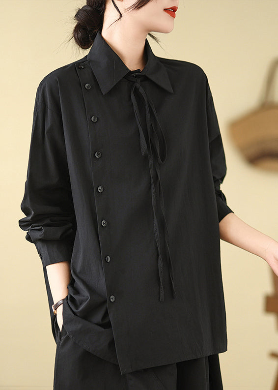 Black Asymmetrical Cotton Shirt Spring