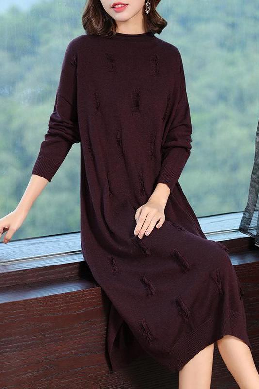 Loose Pure Color Knitted Dresses Outfits