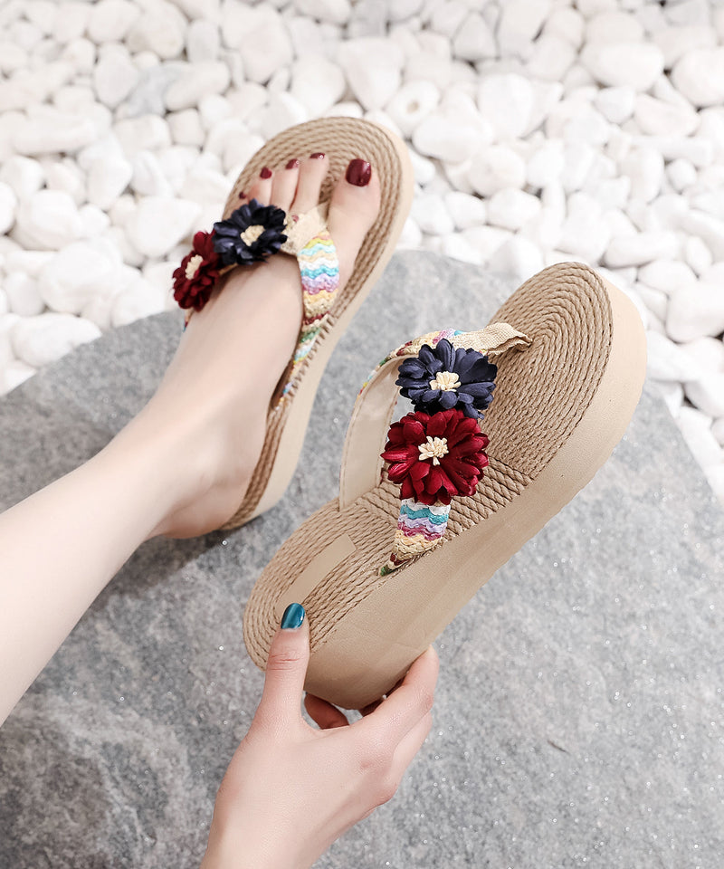 Grey Splicing Thong Sandals Splicing Wedge