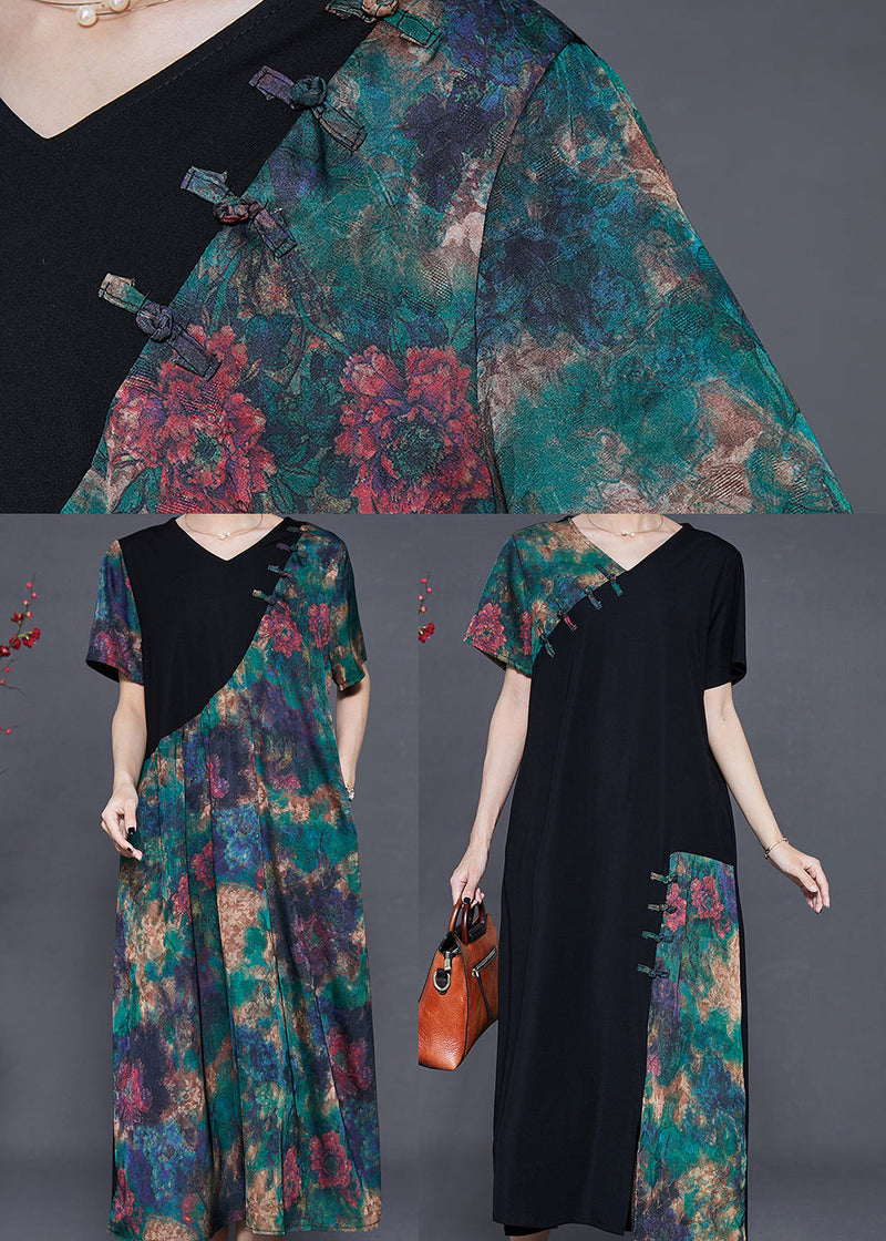Green Tie Dye Patchwork Silk Oriental Dress Summer