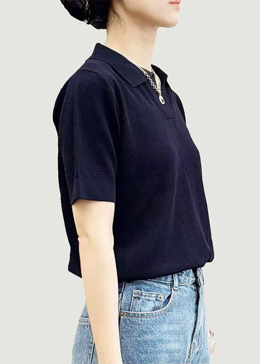 Simple Black Peter Pan Collar Cotton T Shirts Summer
