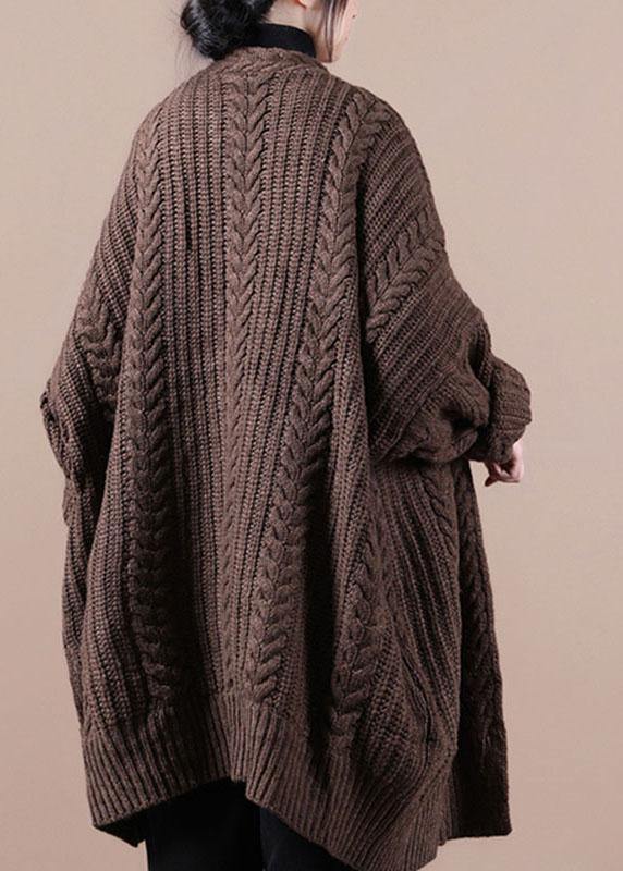 Fitted Chocolate Knitlong Sleeve Fall Cardigans Long