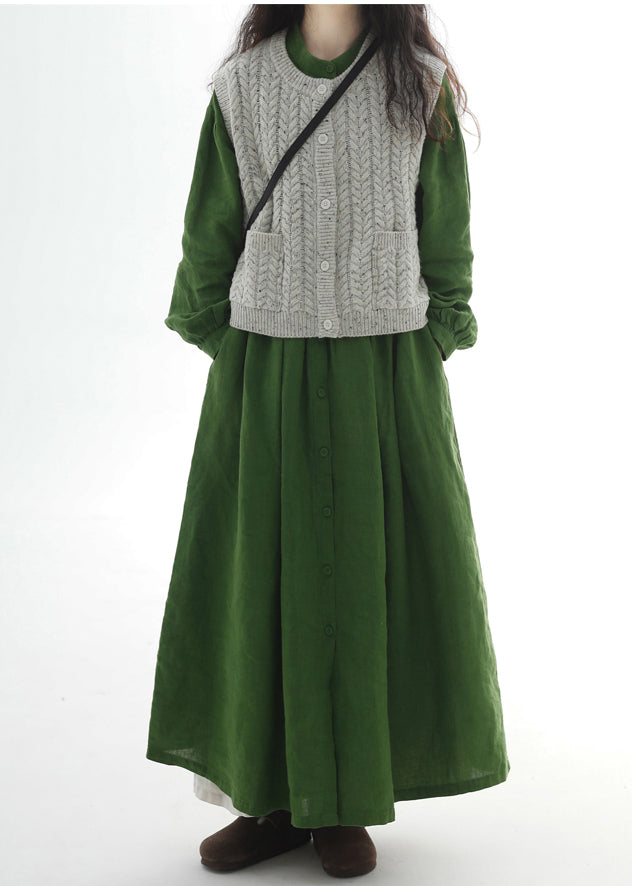 Green Oversized Cotton Holiday Dress Fall