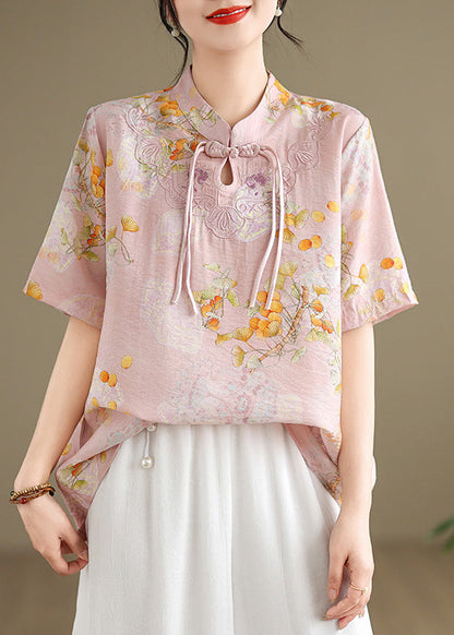 Yellow Tasseled Print Linen Blouses Summer