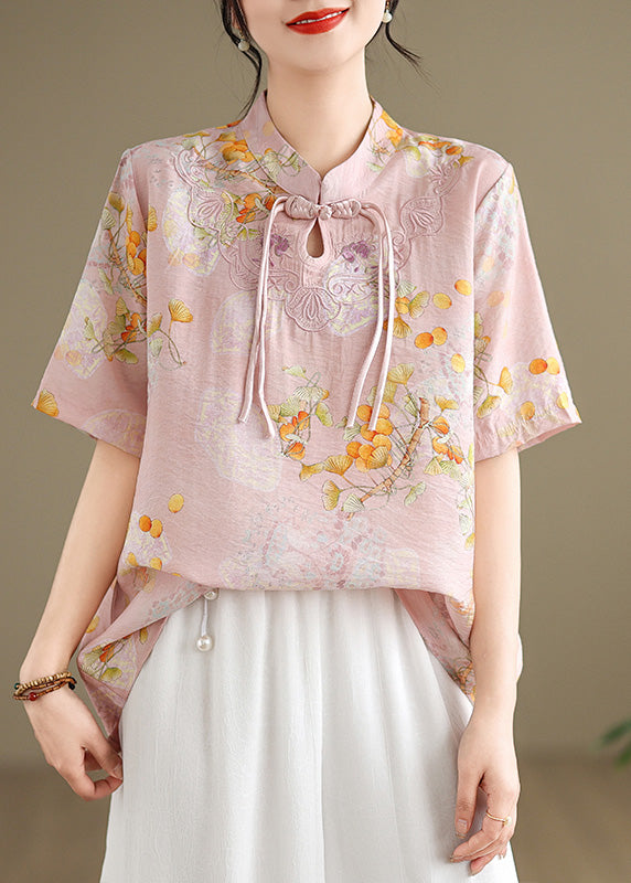 Yellow Tasseled Print Linen Blouses Summer