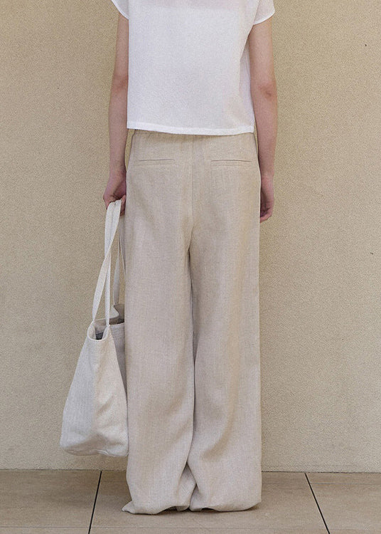 Pockets Elastic Waist Linen Straight Pants Spring