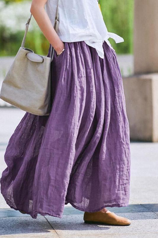 Limited Stock- 100% Linen Pure Color Skirt