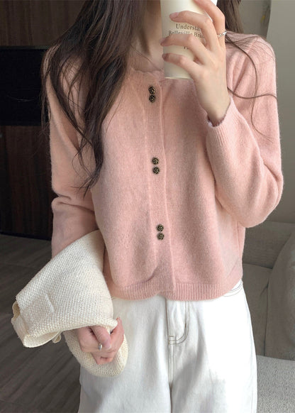 Purple O Neck Button Short Knit Coat Fall