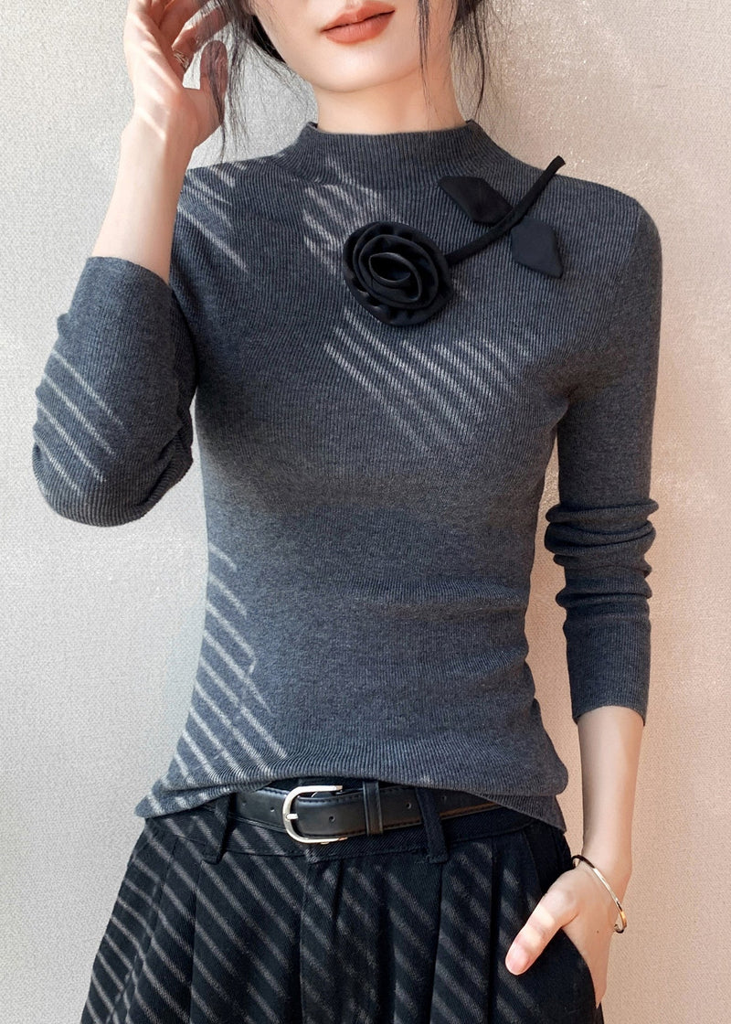 Yellow Decorated Silm Fit Knit Tops Spring