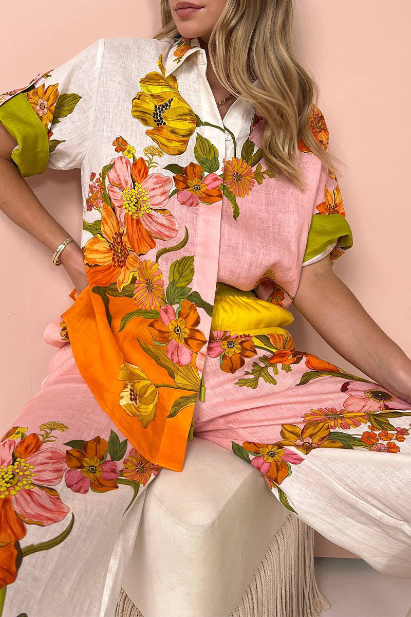 Printing Turndown Collar Short Sleeve Two Pieces