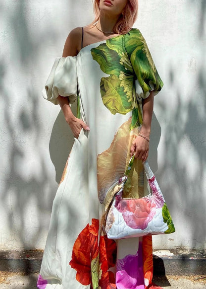 Cold Shoulder Print Cotton Long Dresses Summer
