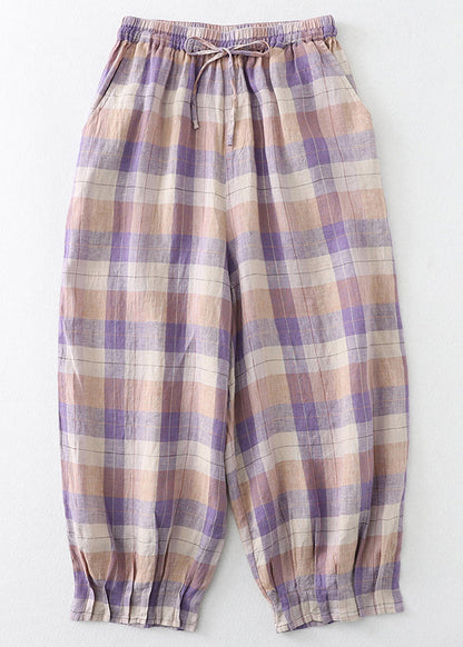 Colorblock Oversized Plaid Linen Harem Pants Summer