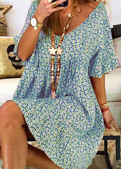 Red V Neck Print Patchwork Cotton Dress Summer