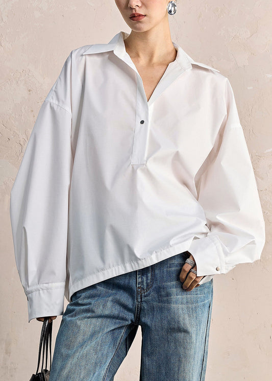 White Peter Pan Collar Button Cotton Shirt Fall