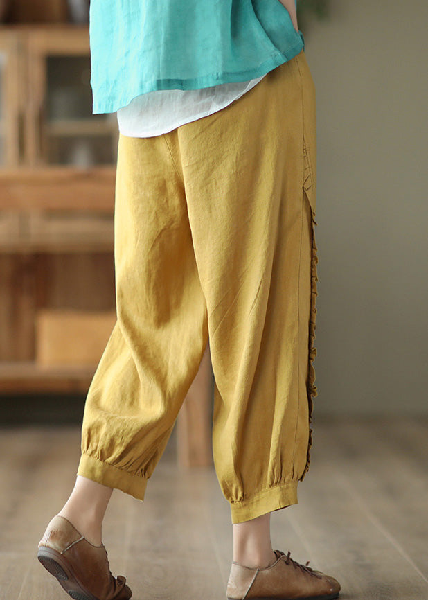 Loose Yellow Patchwork Lantern Pants Summer