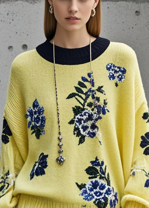 Yellow Jacquard Thick Short Sweaters Fall