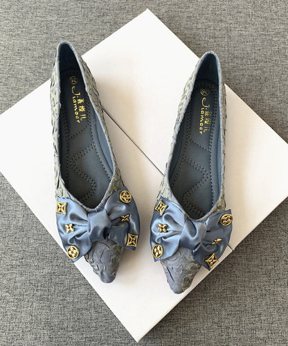 Black Bow Splicing Flat Shoes Pointed Toe
