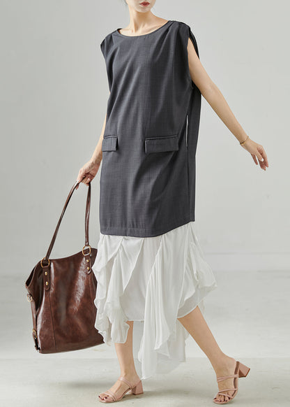 Grey Patchwork Spandex Fake Two Piece Dress Sleeveless