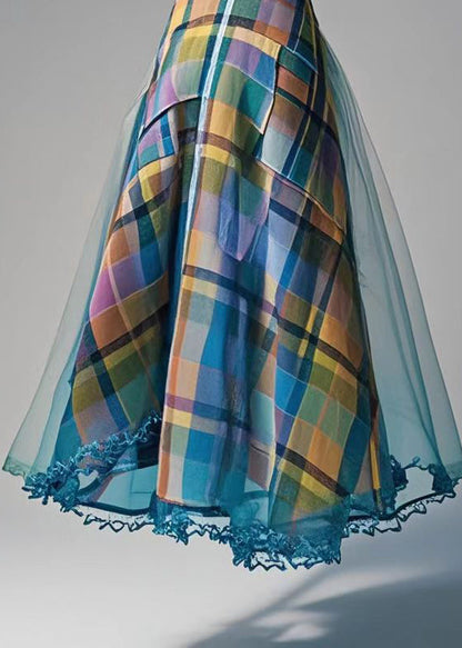 Colorblock Plaid Exra Large Hem Tulle Skirts Fall