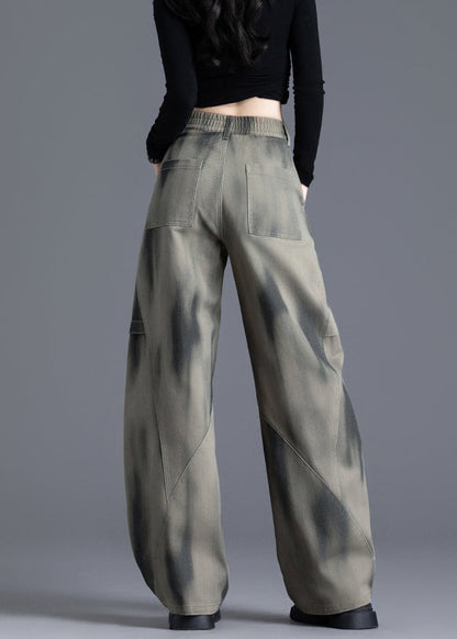 Tie Dye Print Elastic Waist Denim Pants Spring
