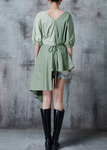 Green Asymmetrical Patchwork Cotton Shirt Top Summer