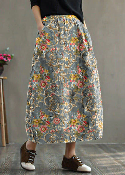 Red Elastic Waist Patchwork Print Fine Cotton Filled Skirt Winter