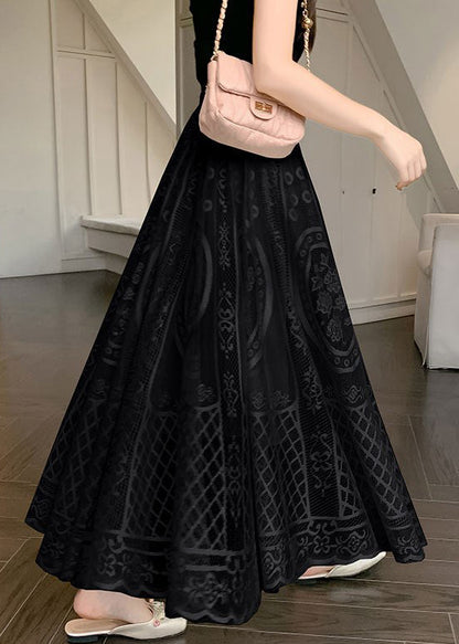 Black Elastic Waist Lace Summer Skirt Embroidered
