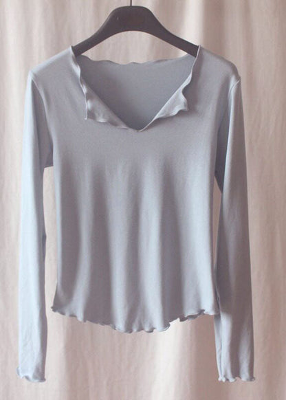 Modern Grey V Neck Ruffled Short Sleeve Yoga Top